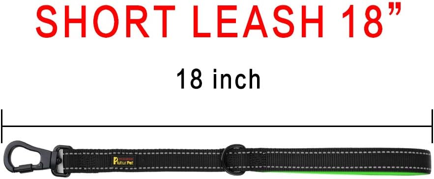 PLUTUS PET Short Training Dog Leash with Padded Handle for Medium Large Big Dogs,18 Inch Heavy Duty Strong Traffic Leash with Carabiner Clip for Climbing Walking or Guiding Blind(18”,Black