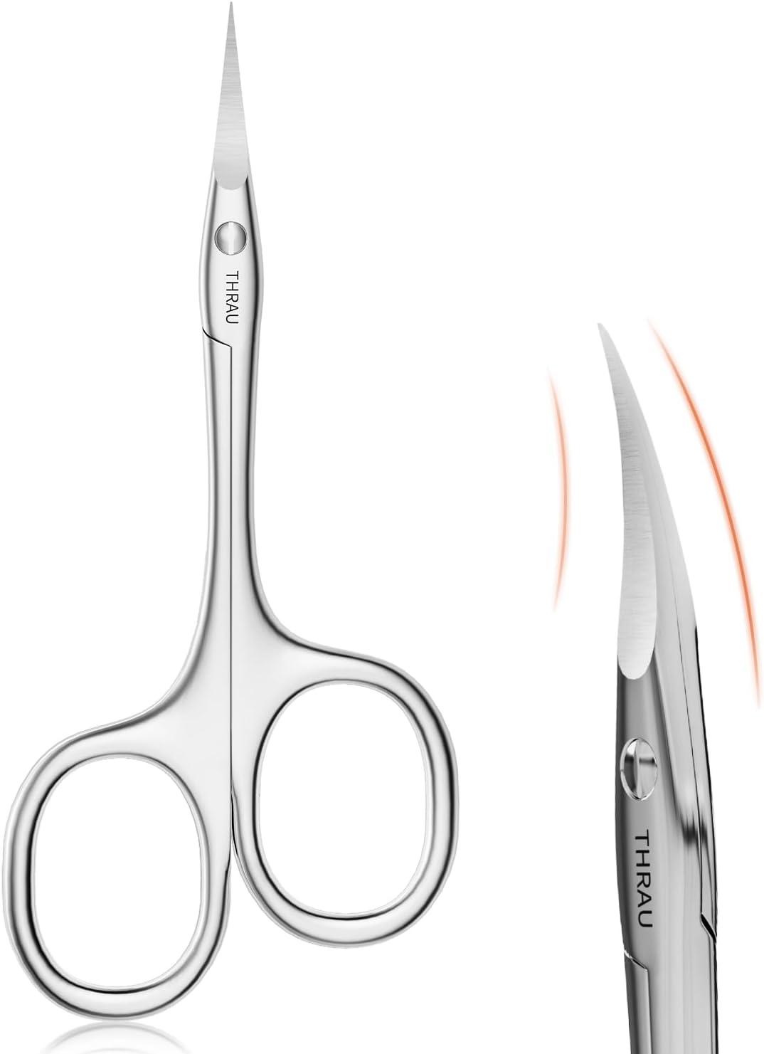 THRAU Left-Handed Cuticle Scissors – Surgical Grade Stainless Steel with Sharp Curved Tip for Cuticles, Nails, Eyebrows, Eyelashes, Nose Hair & Beard – Ideal for Manicure & Precise Grooming