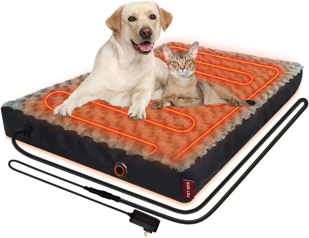 Heated Dog Bed with12V~24V Safe Voltage, Electric Heating Arthritis Orthopedic Dog Bed with Thickened Memory Foam, Heated Pet Bed with Waterproof Cover for Medium Dogs, Large Dogs (Large)