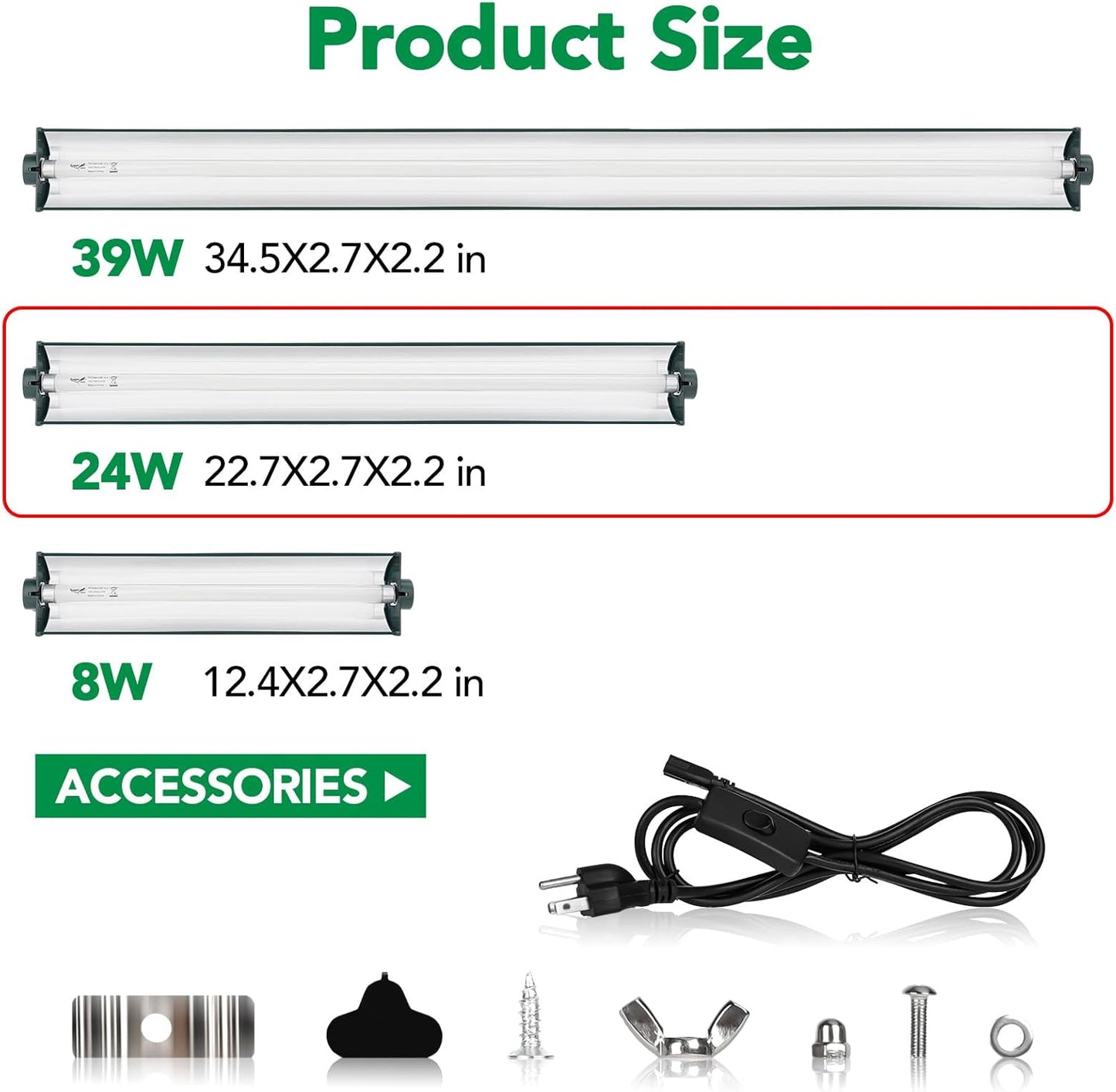 T5 Reptile Light Fixture Green Combo Kit 24W Light Fixture Reptile Terrarium Hood 10.0 UVB Light Bulb Fluorescent Tube Ideal for Tropical and Deserts Such as Bearded Dragon Lizards and Tortoises