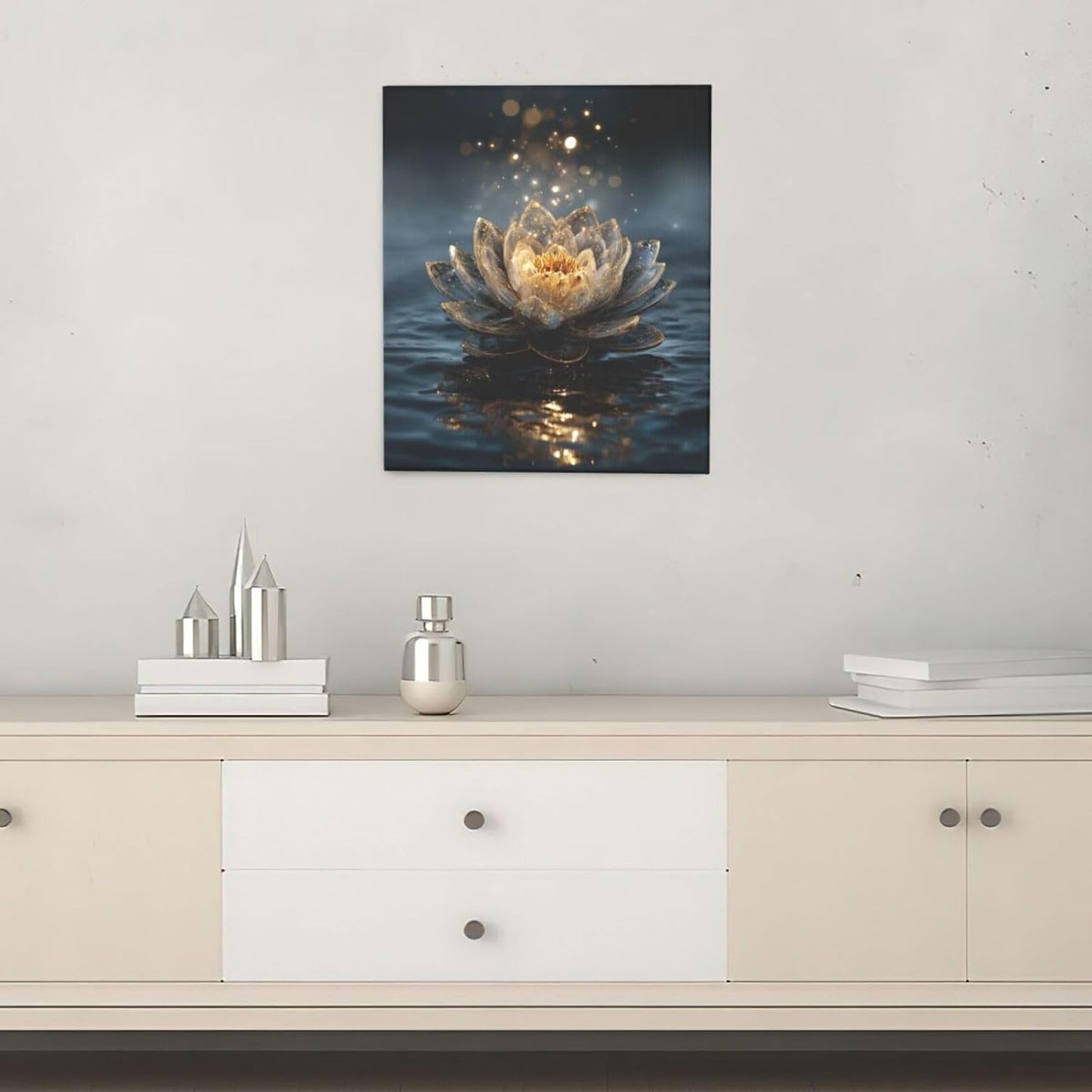 Zen Lotus Canvas Wall Art Mystical Lotus Bloom in Water Aesthetic Pictures Wall Decor Modern Meditation Spiritual Painting Print Framed Artwork Decorations Gifts for Yoga Spa Room Bathroom 20"x24"