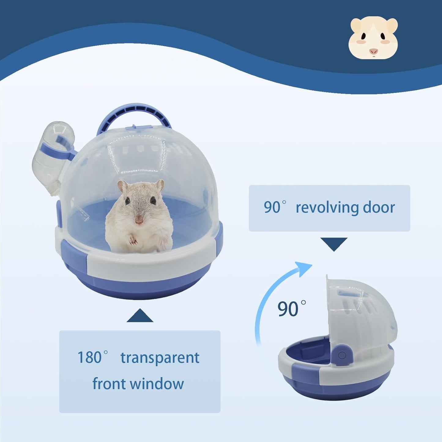 Hamster Carrier Cage Portable Cages Small Animals Carry Travel Case with Water Bottle Plastic Breathable Guinea Pig Outgoing Cage for Dwarf Hamster Ferret Chinchillas Hedgehog (Blue)