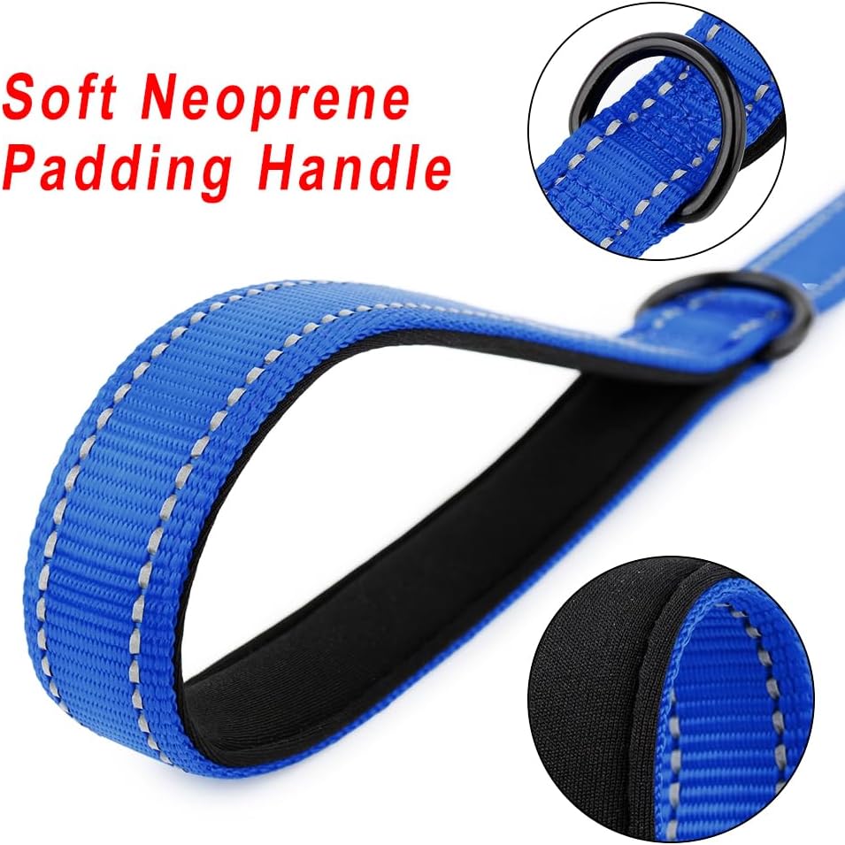 PLUTUS PET Short Training Dog Leash with Padded Handle for Medium Large Dogs,18 Inch Heavy Duty Strong Traffic Leash with Carabiner Clip for Climbing Walking or Guiding Blind(18”,Royal Blue)