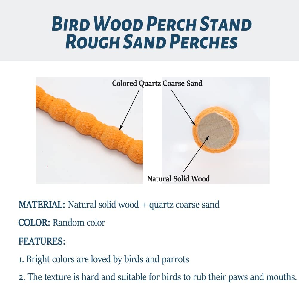 Litewoo Bird Perch Paw Beak Grinding Stick Grit Stand for Parrot Budgies Parakeet Cockatiels Conure Finch Random Color(7.09inch/18cm)