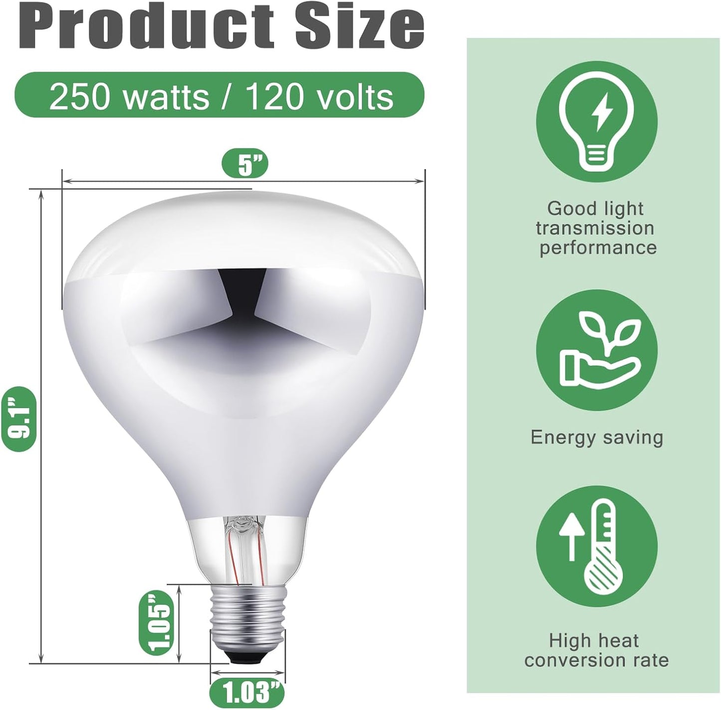 VIHOSE 24 Pack 250 Watt Heat Lamp 120v R40 Heat Lamp Bulbs Glass Incandescent Light Bulbs Incandescent Heating Lightbulbs for Reptiles Chicks Food Puppies Bathroom, Use E26 Base (Silver)
