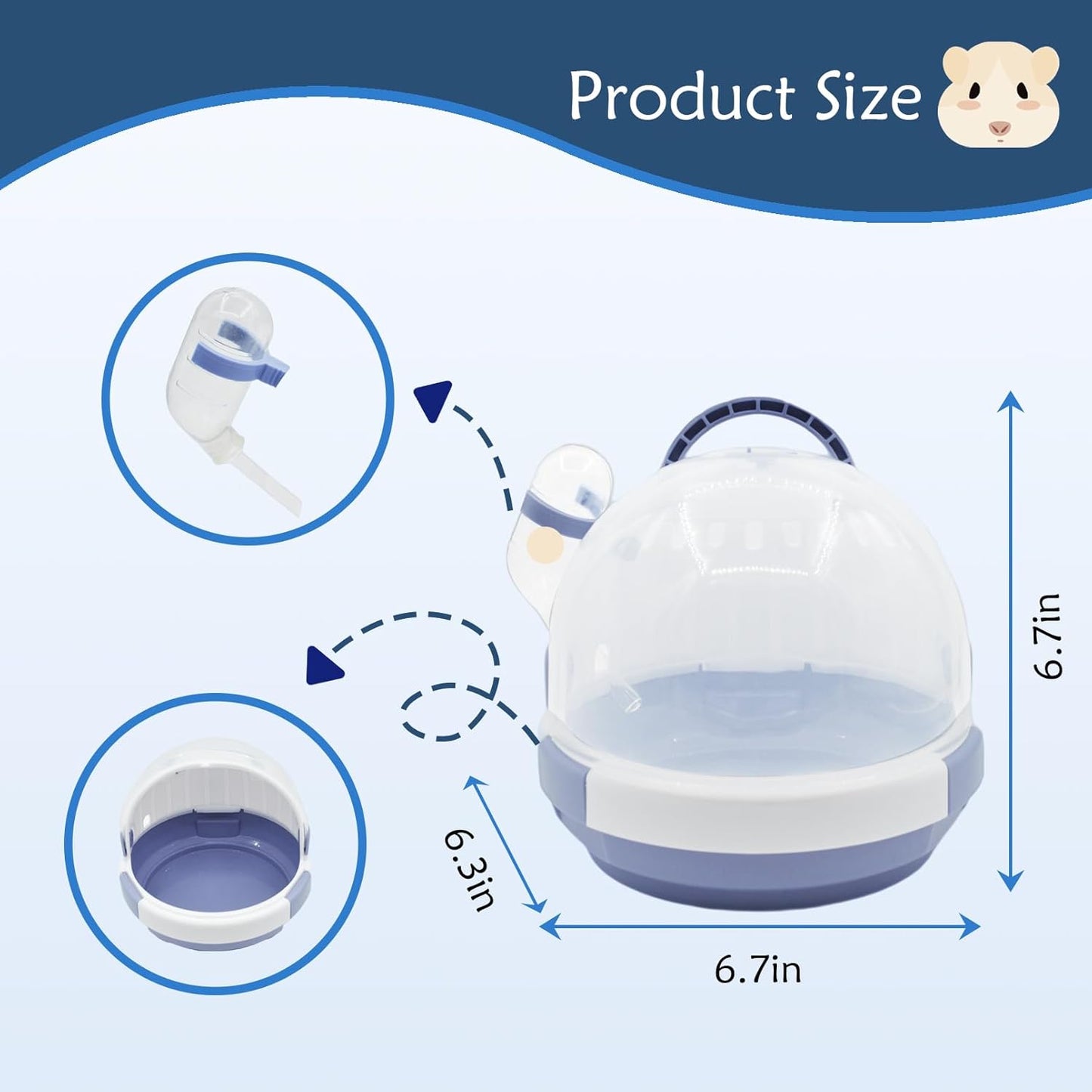 Hamster Carrier Cage Portable Cages Small Animals Carry Travel Case with Water Bottle Plastic Breathable Guinea Pig Outgoing Cage for Dwarf Hamster Ferret Chinchillas Hedgehog (Blue)