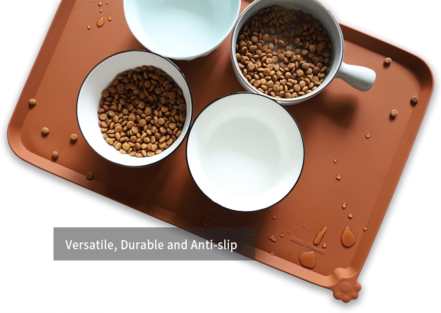 Hoki Found L Silicone Non Slip Pet Dog Cat Bowl Mats - Placemat - Feeding Mat - Waterproof - For Carpet - Caramel