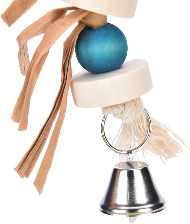 Hypeety Parrot Pet Bird Chew Bird Toys Parakeet Toys Wooden Straw with Bell Cage Swing Toys Bird Cage Hanging Accessory