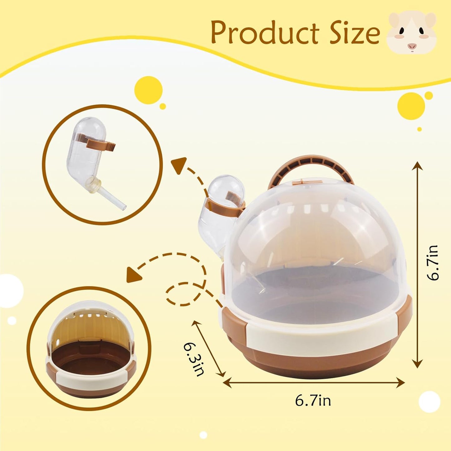 Hamster Carrier Cage Portable Cages Small Animals Carry Travel Case with Water Bottle Plastic Breathable Guinea Pig Outgoing Cage for Dwarf Hamster Ferret Chinchillas Hedgehog (Brown)