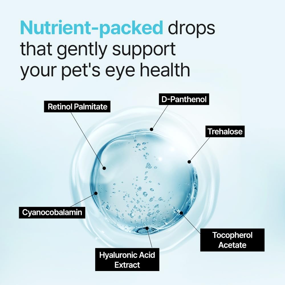 Breezytail PetO’Cera Q-Eye, Lubricating Eye Drops, Daily Moisture for Dry Eyes, Gently Flushes Irritants & Tear Stains, Vet-Approved for Dogs & Cats, 1ml*30ea