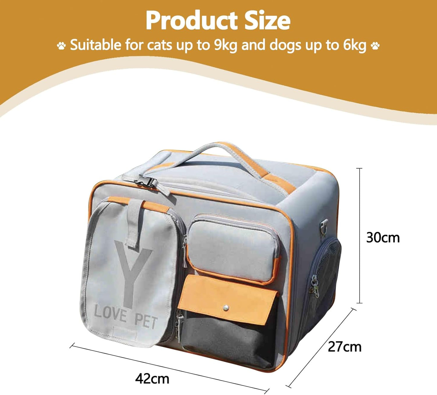 Dog Backpack, Pet Backpack with Upgrade Waist Cushion Design to Better Fit The Waist, Ventilated Soft Cat Backpack for Travel, Hiking, Camping(Gray)