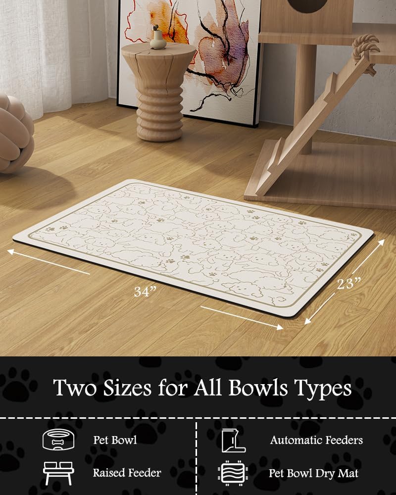 Pet Feeding Mat-Absorbent Dog Mat for Food and Water Bowl-No Stains Quick Dry Water Dispenser Mat-Dog Accessories Pet Supplies-Bowl for Messy Drinkers(FRAMEDOGS,23"x34"