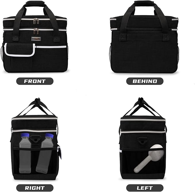 BAGLHER Dog Travel Bag for Supplies - Double-Layer Airline Approved Weekend Pet Travel Organizer Set for Dog and Cat Tote with 2 Pet Food Containers and 2 Collapsible Silicone Bowls Black