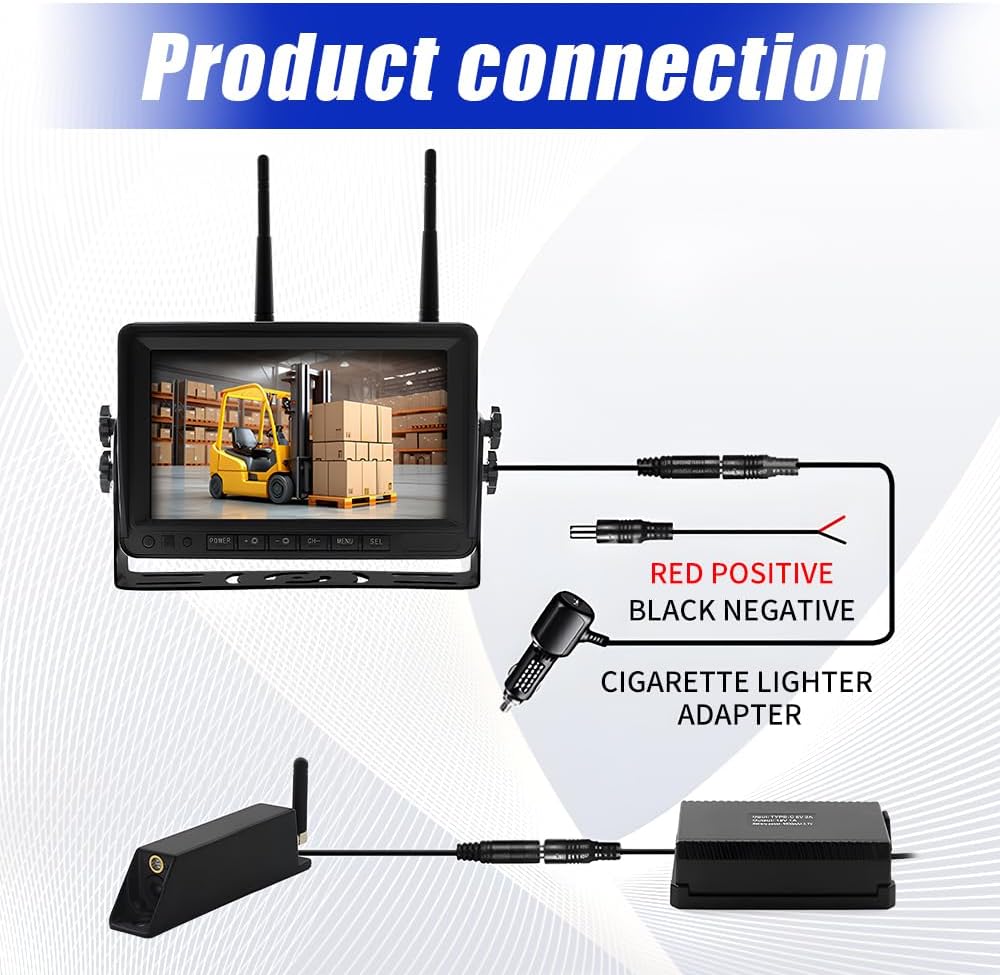 7-inch Forklift Reversing Monitor, HD Night Vision 1080P Magnetic Wireless Reversing Camera, Waterproof IP68, IR Laser Positioning Camera for Forklifts, Vans, Trucks and Trailers