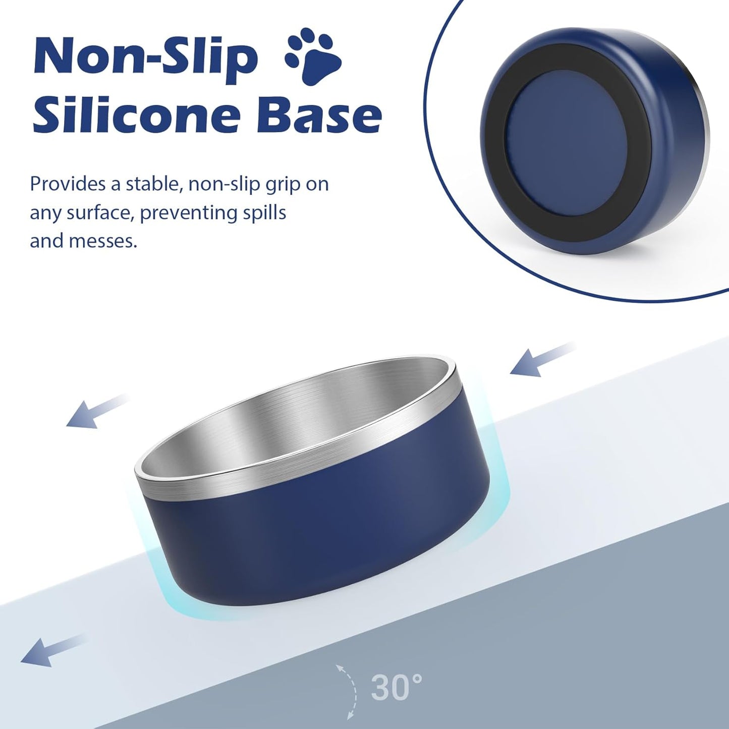 LIANLAI Dog Bowls, Rust-Resistant Stainless Steel Dog Bowls, Spill Proof Double Puppy Dishes for Food, Dishwasher Safe (Blue,40 oz)