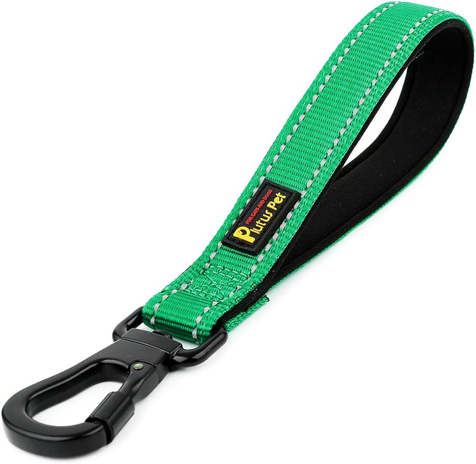PLUTUS PET 10” Short Dog Leash, Reflective Nylon Padded Handle, Strong Traffic Leash with Carabiner Clip, Perfect for Large or Medium Dogs(10”,Green