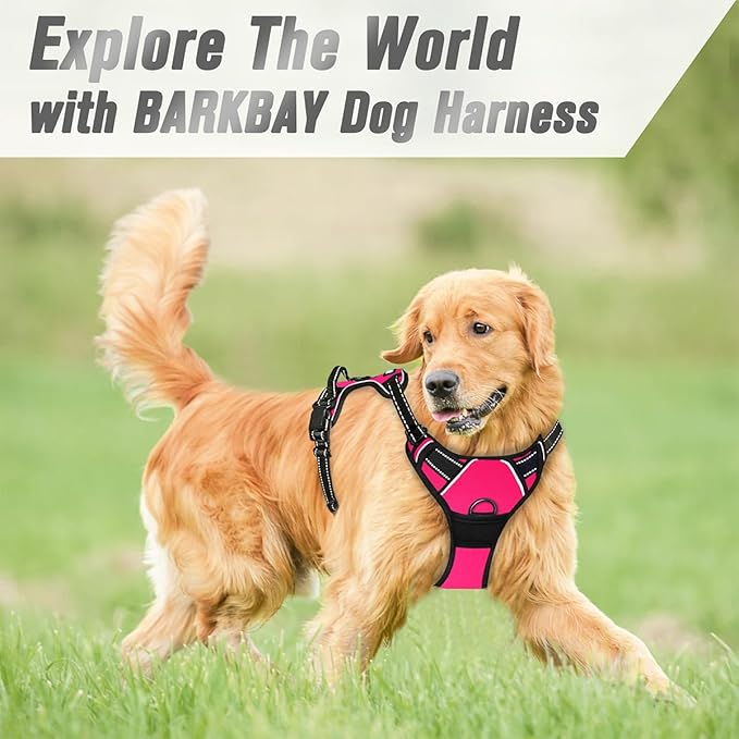 BARKBAY No Pull Dog Harness Front Clip Heavy Duty Reflective Easy Control Handle for Large Dog Walking(Pink,XL)