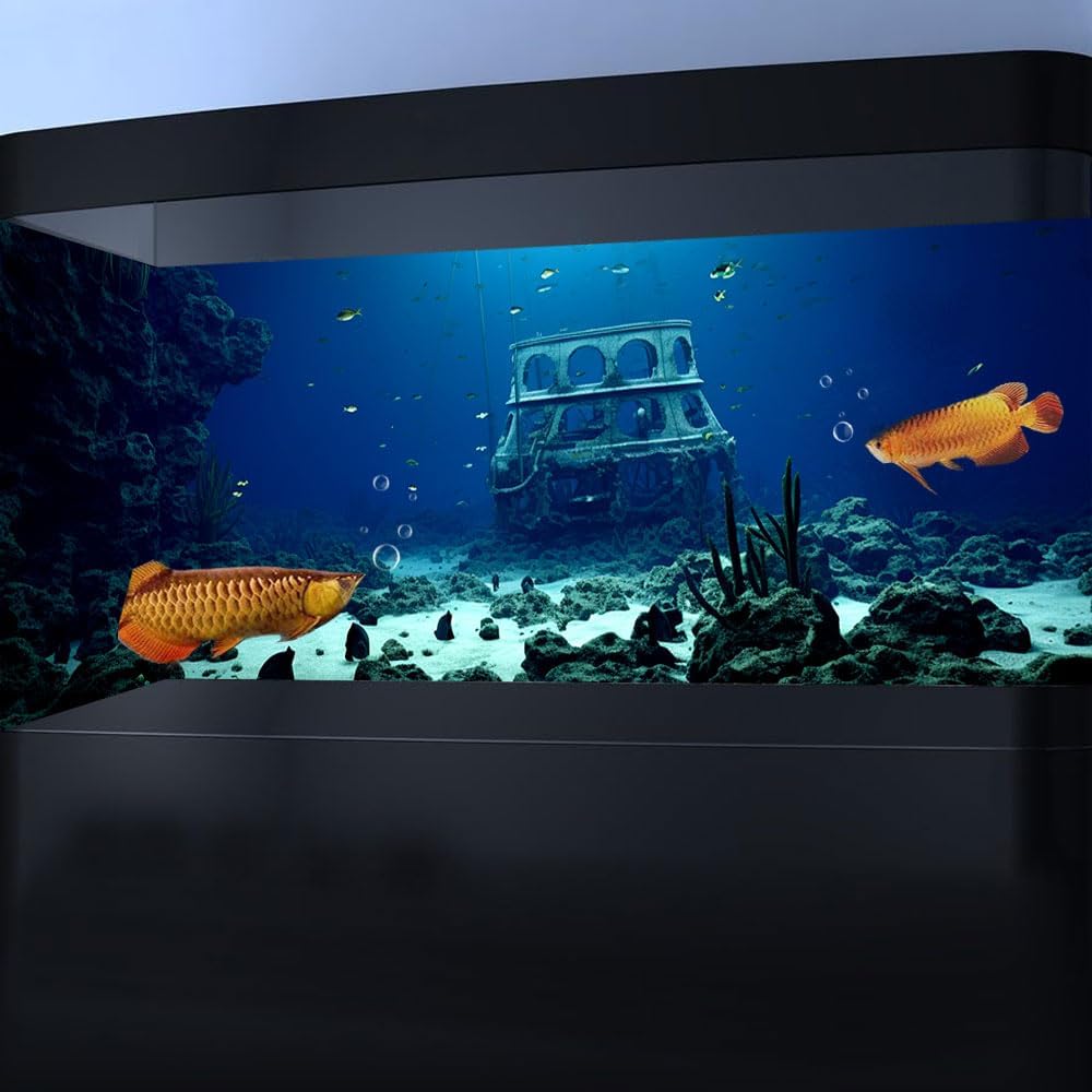36X20IN Natural Underwater Aquarium Background, Pictures 3D Fish Reef Fish Tank Decoration Background, with 8 EVA Double-Sided Tape