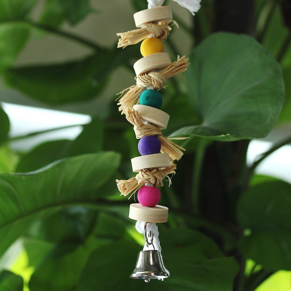 Hypeety Parrot Pet Bird Chew Bird Toys Parakeet Toys Wooden Straw with Bell Cage Swing Toys Bird Cage Hanging Accessory