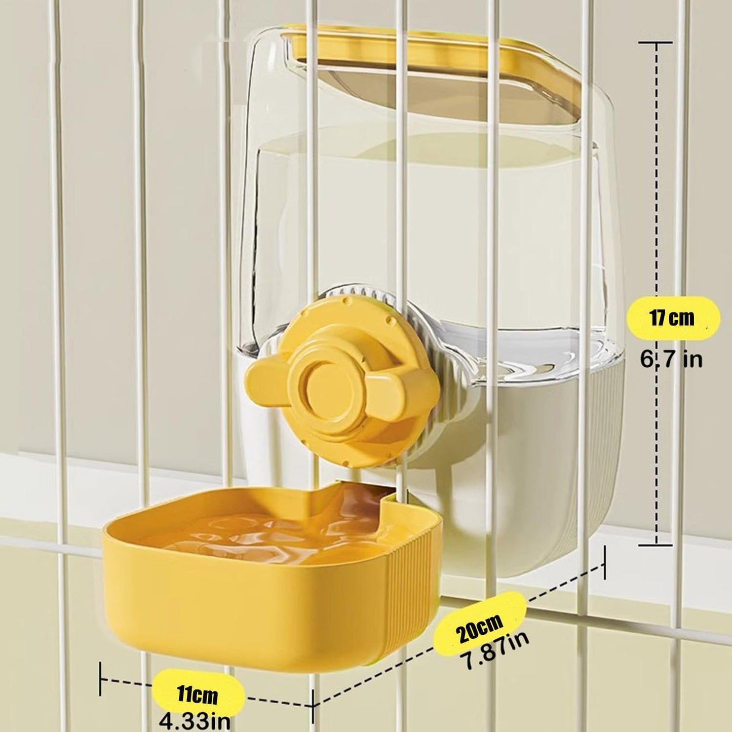 Pet Hanging Automatic Feeders Drinking Bowls,Gravity Rabbit Feeder and Water Set,Cage Cat Food Bowl Feeding Station for Puppy Kitten Chinchilla Hedgehog Guinea Pig Ferret (Yellow-Water)