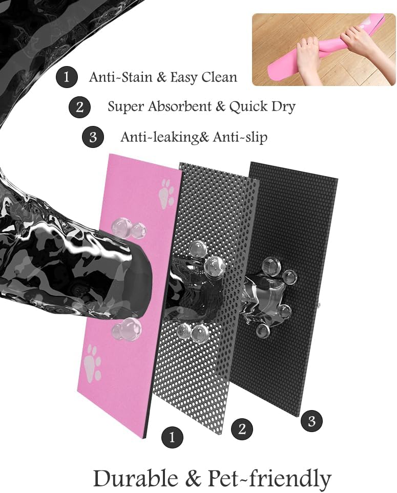 Pet Feeding Mat-Absorbent Dog Mat for Food and Water Bowl-No Stains Quick Dry Water Dispenser Mat-Dog Accessories Pet Supplies-Bowl for Messy Drinkers(BRIGHTPINK,12"x19"