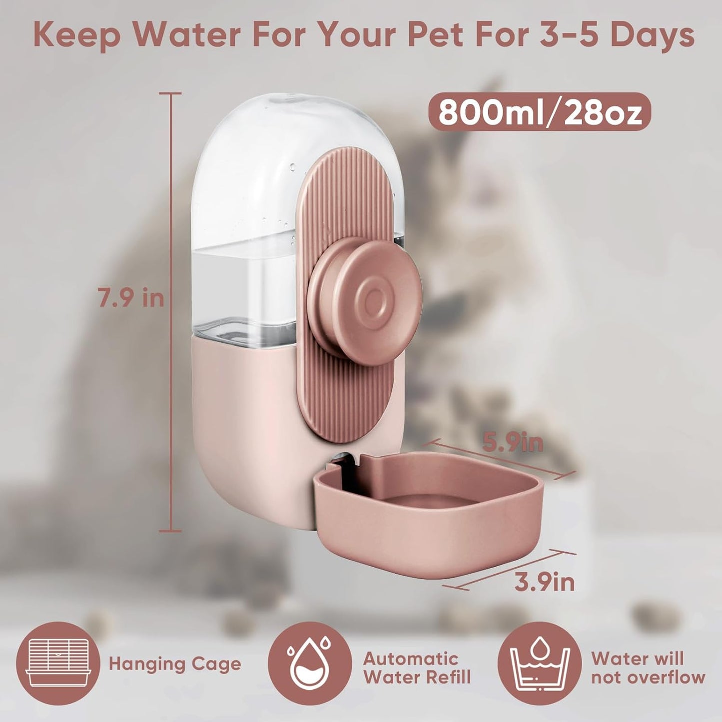 28oz Hanging Automatic Water Dispenser,Rabbit Water Bottle,Bunny Guinea Pig Ferret Water Bowl for Cage,Suitable for Small Animal Puppies(Cage Grid Spacing Over 1.2'')