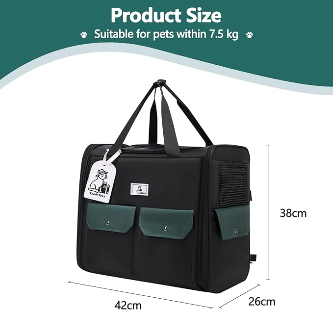 Dog Backpack, Pet Backpack with Breathable Mesh, Pet Travel Carrier with Soft Padded, Reinforced Support, Airline Approved Cat Backpack(Black)