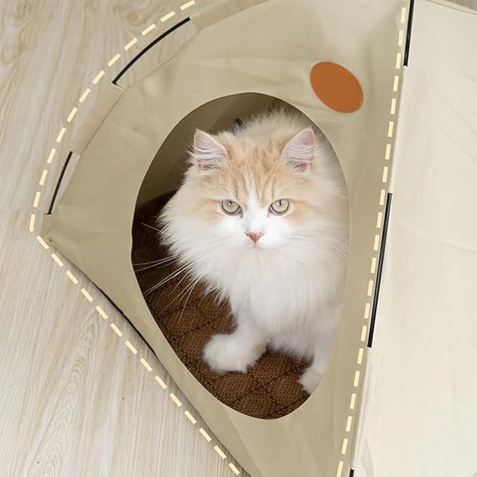 BreezyDen Pop-Up Pet Tent – Portable Indoor/Outdoor Cat Tent, Waterproof Pet Hideaway for Cats & Small Dogs with Mesh Window, Anti-Slip Base & Washable Design (Coffee, XL (20 catties Kitten))