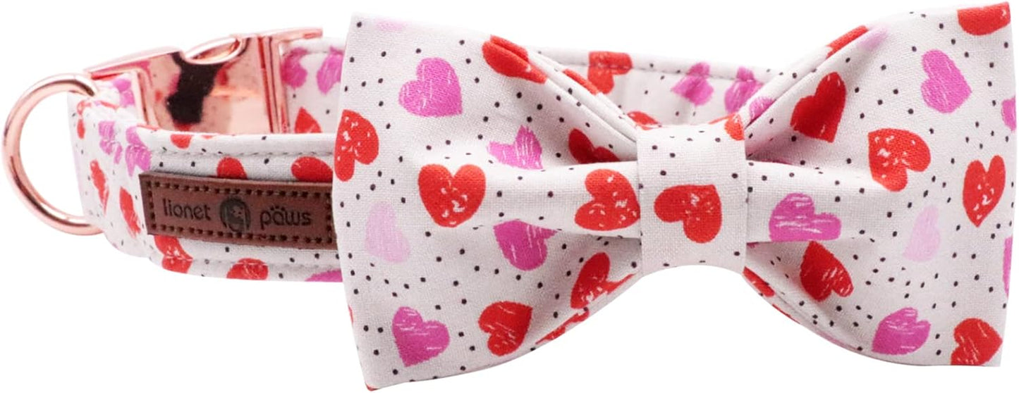 Lionet Paws Valentines Day Dog Collar with Bowtie, Dog Bowtie Collar with Metal Buckle for Dogs and Cats, Adjustable Comfortable Dog Collar Girl Boy Gift,XXS, Neck 7-11 in