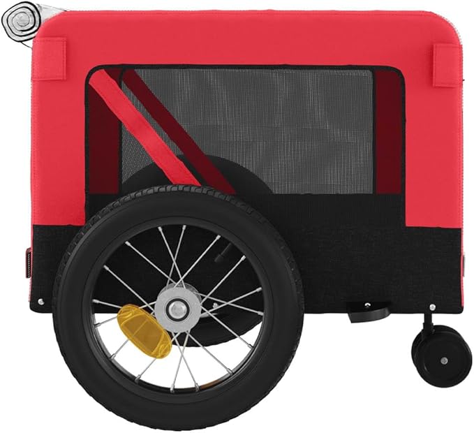 Tidyard Pet Bike Trailer Red and Black Oxford Fabric and Iron Pet Bicycle Carrier, Animal Bike Stroller for Cat, Puppy, Dog, Outdoor, Travel Style C