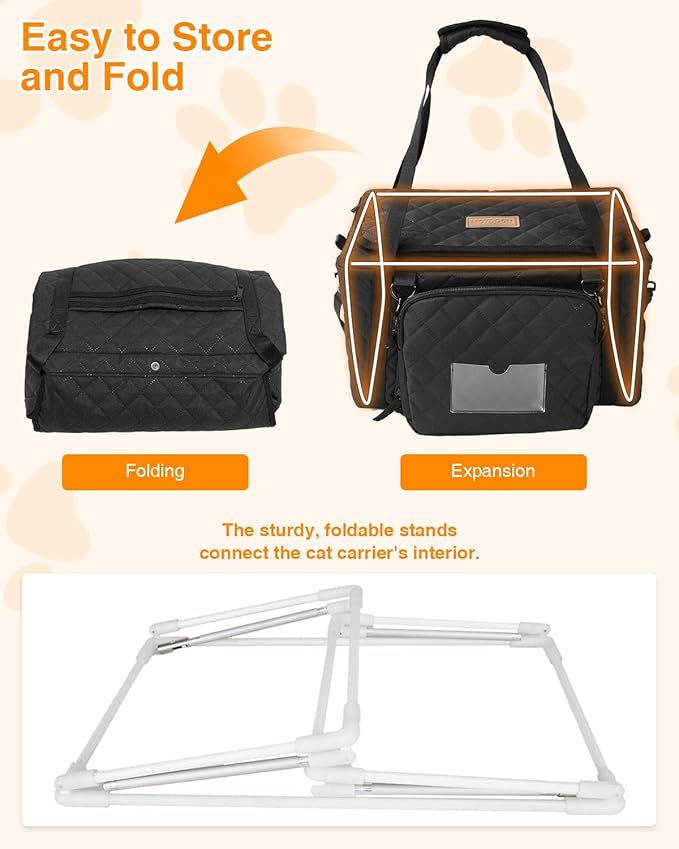 PETUX Small Cat Carrier - Pet Carrier Airline Approved for Kitten Under 10 lb - Escape-Proof, Foldable & Portable Cat Carriers for Travel, Vet Visits with Removable Bag, Safety Buckle & Leash - Black