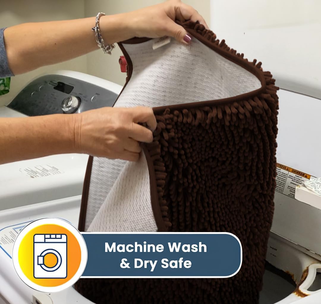 Muddy Mat® Original Dog Door Mat for Muddy Paws, Super Absorbent Microfiber, Non-Slip Washable Pet Rug, Quick Dry Chenille Entryway Carpet, Machine Washable Indoor Outdoor mat, Brown 36"x120"