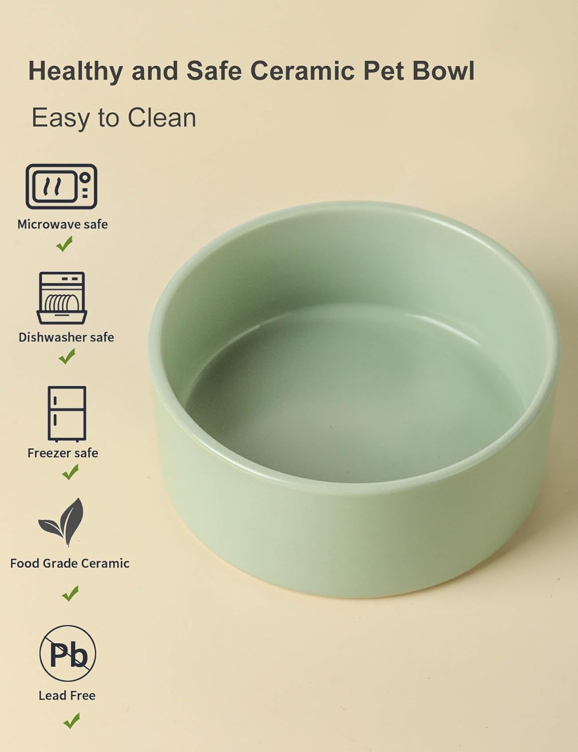 UBEE Ceramic Dog Bowl Set of 2, 5.1 inch Dog Dish Cat Food Bowl for Small Dogs and Large Cat, Pet Food Water Dish Feeding, Sage Green