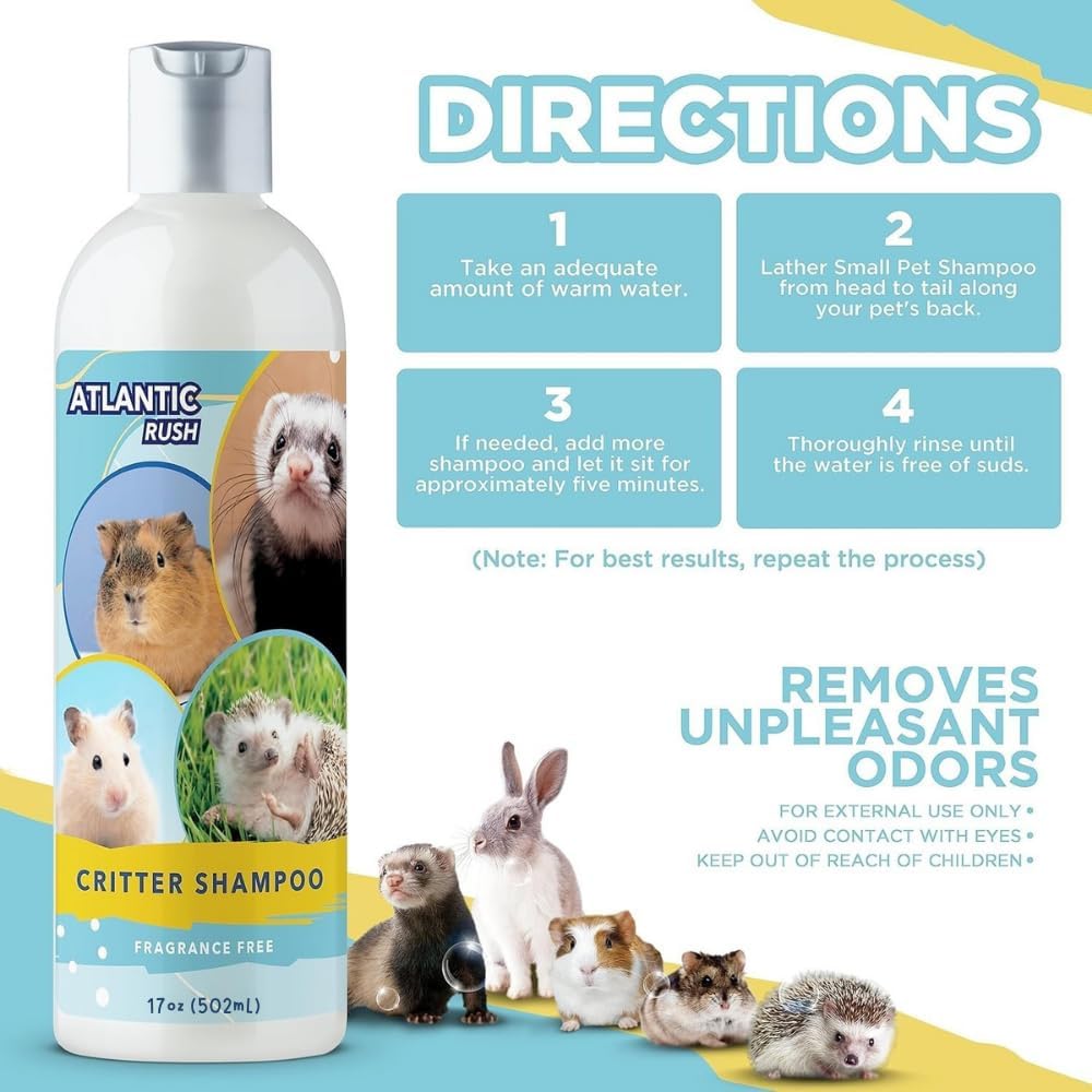 Critter Shampoo for Small Pets - 17 oz Small Animal Fragrance & Detergent Free Shampoo - Sensitive Skin Shampoo for Ferrets, Guinea Pigs, Rabbits, Hedgehogs, Hamsters & Sugar Gliders (Unscented)