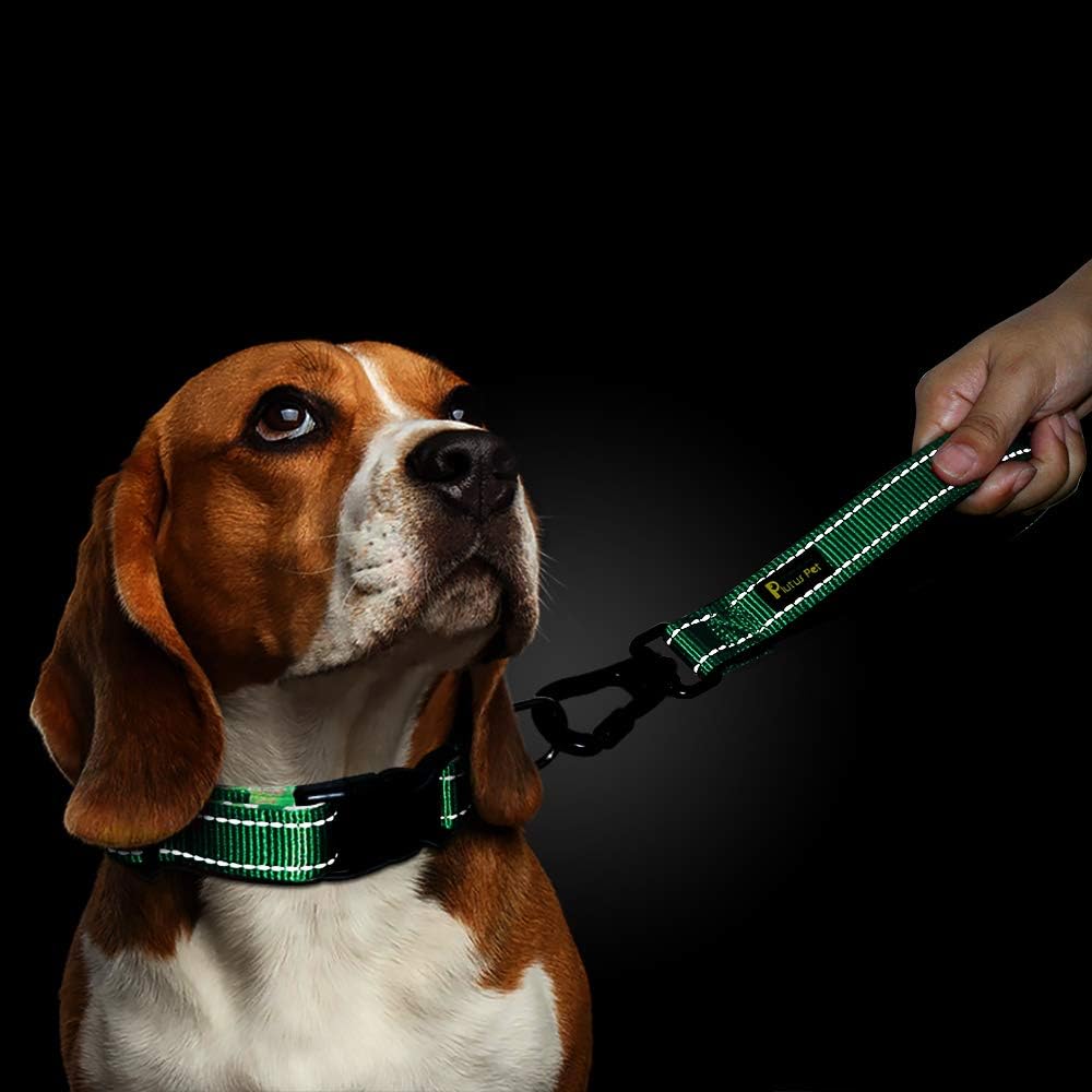 PLUTUS PET 10” Short Dog Leash, Reflective Nylon Padded Handle, Strong Traffic Leash with Carabiner Clip, Perfect for Large or Medium Dogs(10”,Green