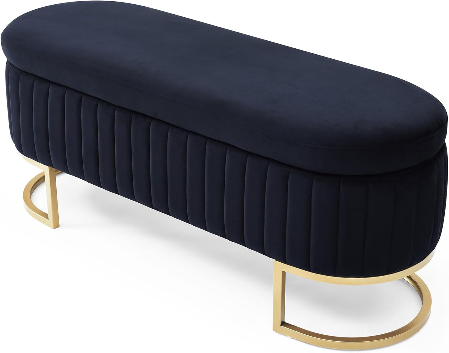 50" Sherpa Storage Ottoman Bench – Velvet Upholstered Bedroom Bench with Golden Metal Legs, Lift-Top Hidden Storage, Modern Footrest for Living Room, Entryway, Bed End (Black)