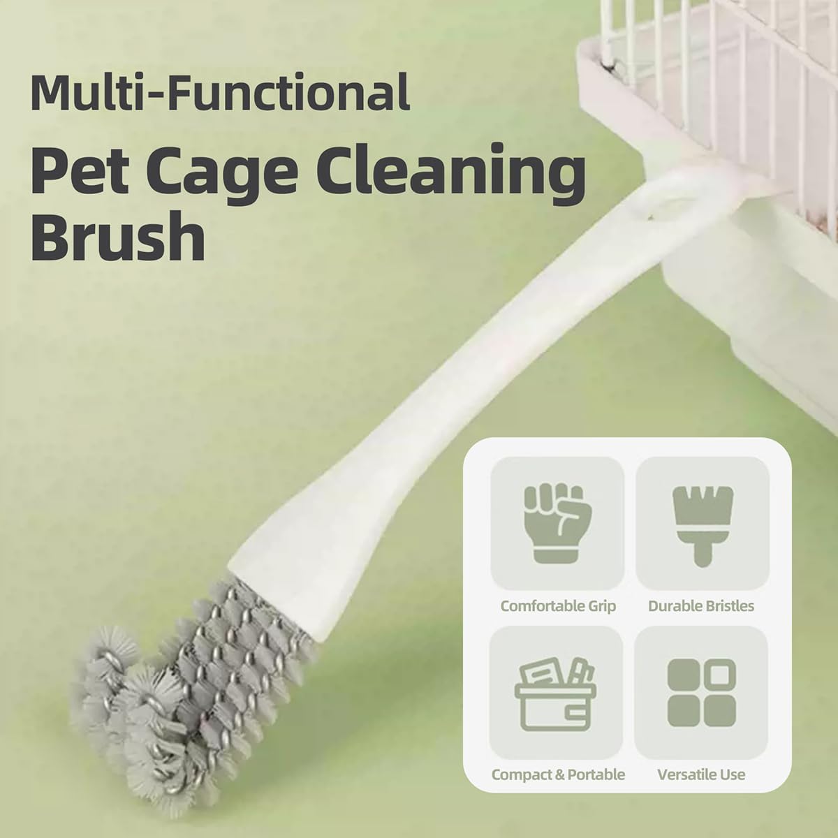 MANON ROSA 2-in-1 Bird Cage Cleaner Brush & Scoop with Long Handle and Curved Brush Head - for Parrot Perch, Kennel Cage Cleaning, Bird Cage Accessories Maintenance