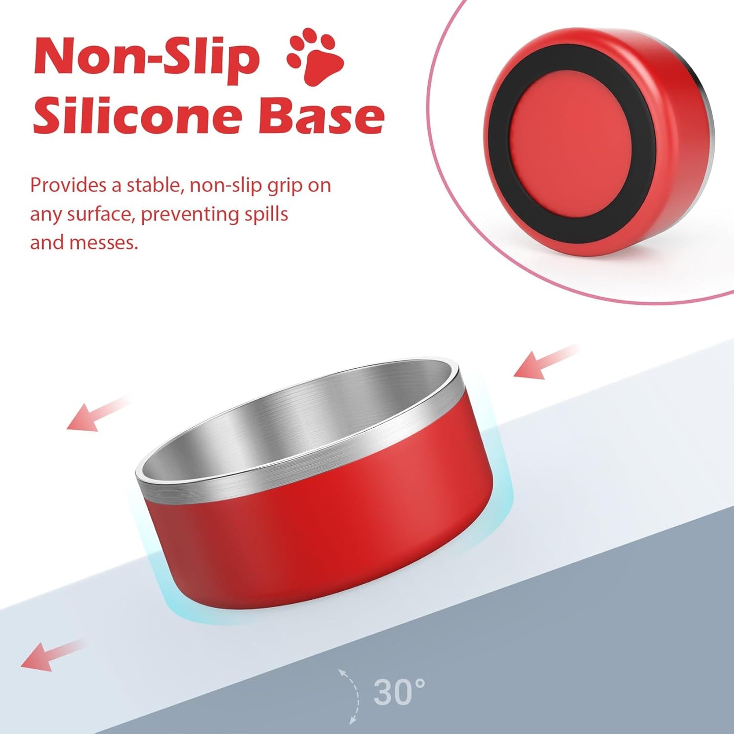 LIANLAI Dog Bowls Large Sized, Rust-Resistant Stainless Steel Dog Bowls, Non Slip Puppy Dishes, Dishwasher Safe (Red,64 oz)