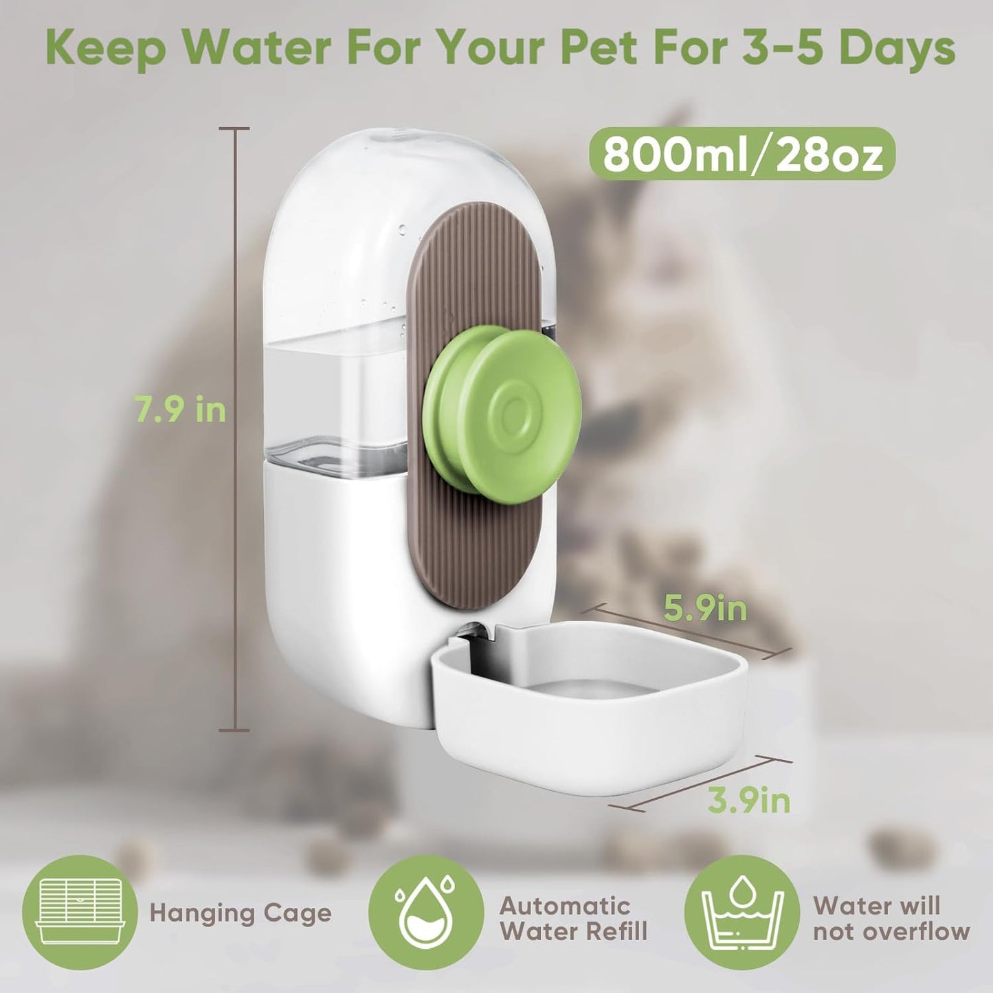 28oz Hanging Automatic Water Dispenser,Rabbit Water Bottle,Bunny Guinea Pig Ferret Water Bowl for Cage,Suitable for Small Animal Puppies(Cage Grid Spacing Over 1.2'')