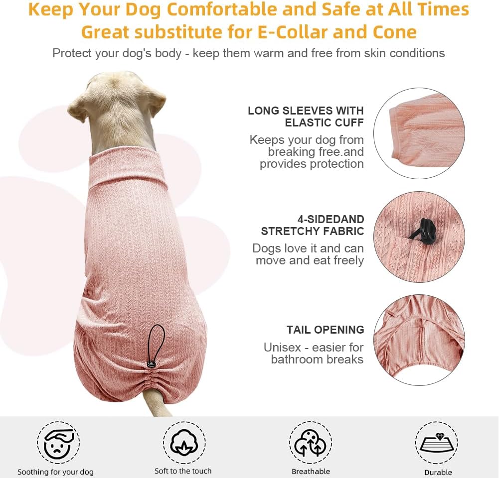 Dog Pyjamas PJS Sweater Clothing and Loungewear Suitable for Medium to Large Breeds of Dogs, Neutering Suits, Extra-Large Stretch Fabric, Four-Legged Dogs Clothes Pyjamas (Sweater Pink, 2XL)