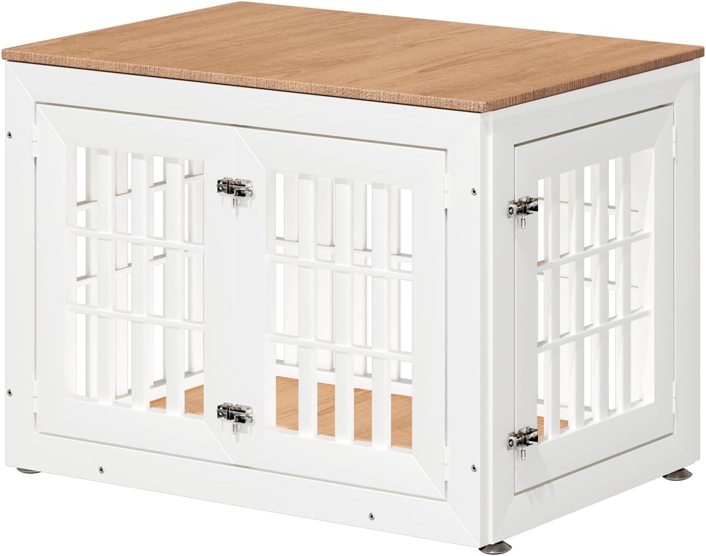 32" Heavy Duty Dog Crate Furniture for Small,Medium and Large Dogs,Rustic Wooden Dog Cage Kennel Indoor Furniture with Waterproof Top,Decorative Pet House Side End Table (White & Wood)