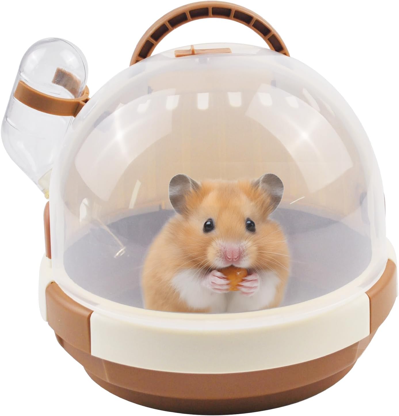 Hamster Carrier Cage Portable Cages Small Animals Carry Travel Case with Water Bottle Plastic Breathable Guinea Pig Outgoing Cage for Dwarf Hamster Ferret Chinchillas Hedgehog (Brown)