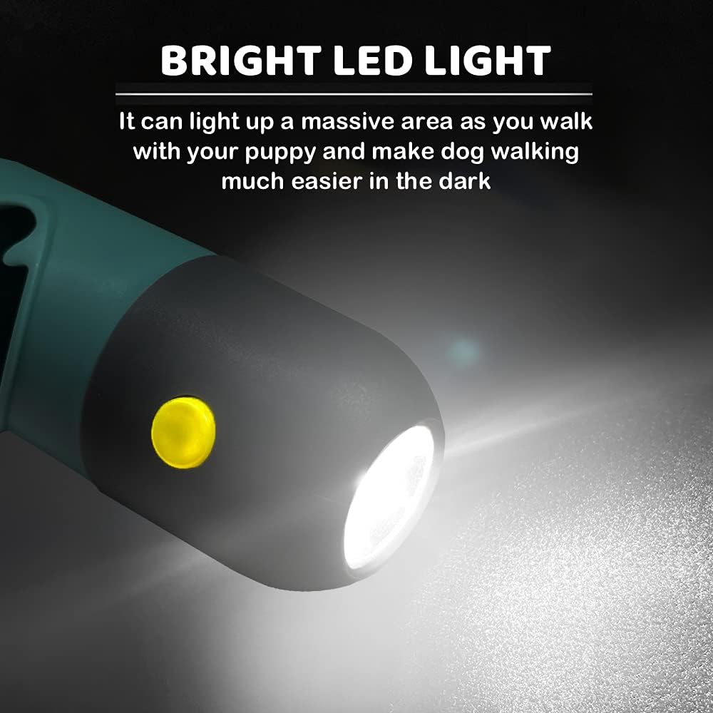 Dog Poop Bag Dispenser with Built-in LED Flashlight and Metal Clip for Leash, Pet Waste Bag Holder, Dog Walking Accessory (Cystal Blue)