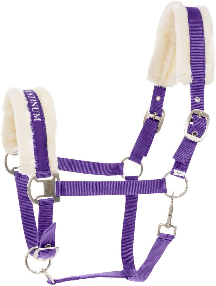 HORZE Howard Soft Fleece Padded Polyester Horse Halter - Quick and Easy-to-Adjust Straps, Brushed Nickel Hardware, and Throat Snap Closure - Purple (Horse)