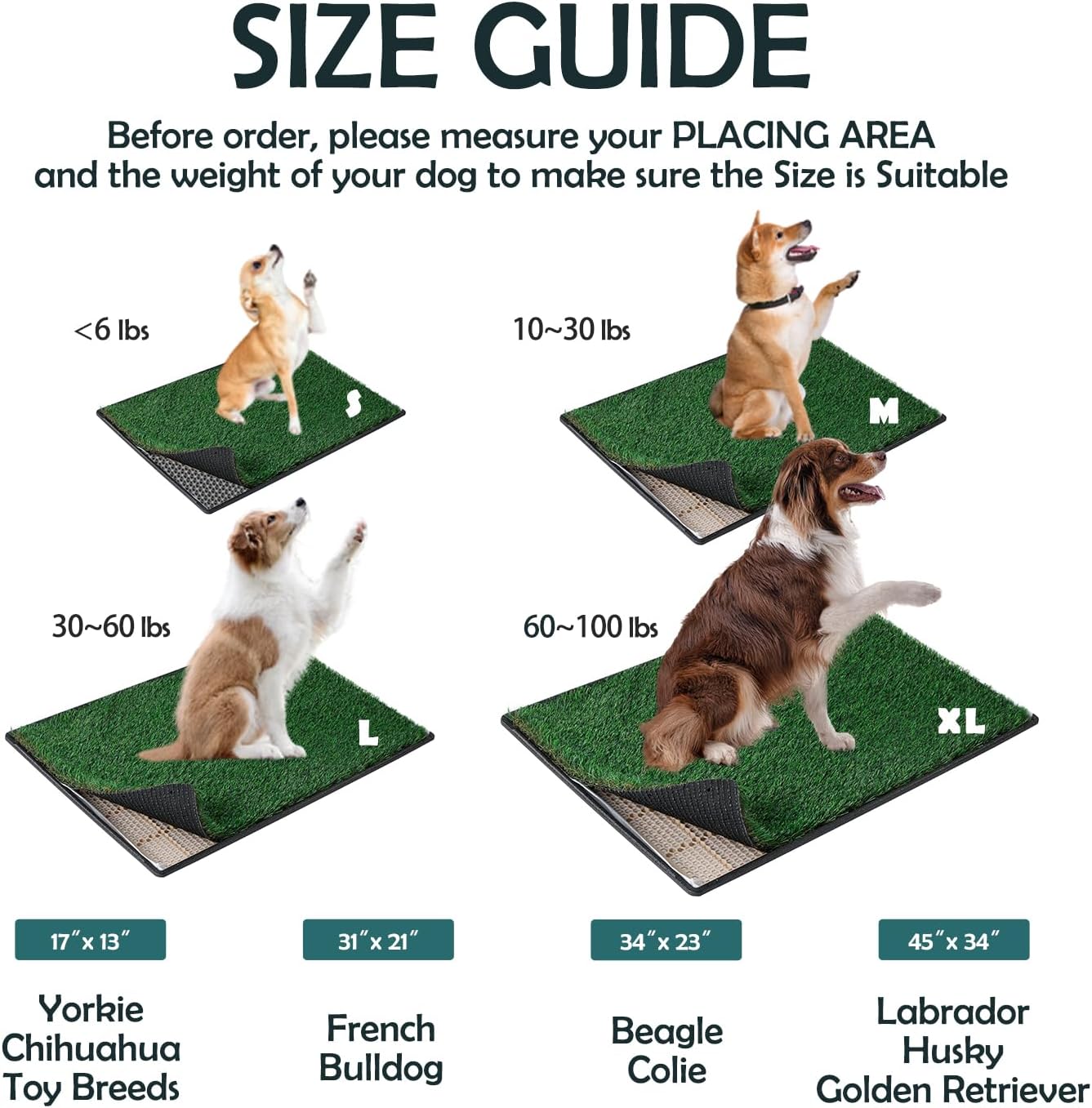 MEEXPAWS Dog Grass Pee Pads for Dogs with Tray | Extra Large 45×34 in | 2× Dog Artificial Grass Pads Replacement| Rapid Drainage | Indoor Litter Box | Hemmed Edge