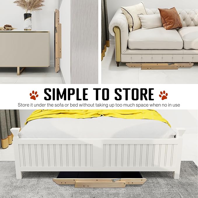 Wood Dog Stairs/Pet Steps, 2-in-1 Foldable Wooden Pet Ramp with Non-Slip Pet Stairs for Small to Medium for Bed,Sofa, Couch, Car, Indoor Pet Dog Cat 4 Steps Stairs Ladder Up to 110 Pounds