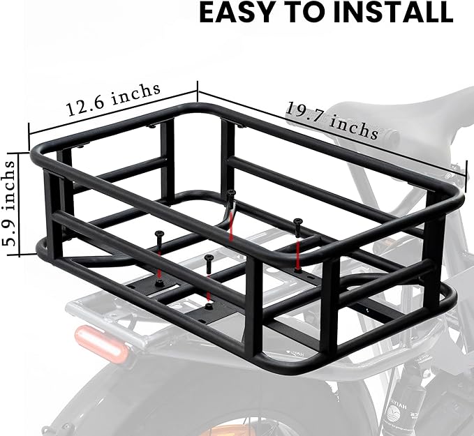 AWQM Large Ebike Basket, Waterproof Metal Electric Bicycle Basket, Quick Assemble Bike Accessories Rear Cargo Rack for Picnic, Pet, Sports