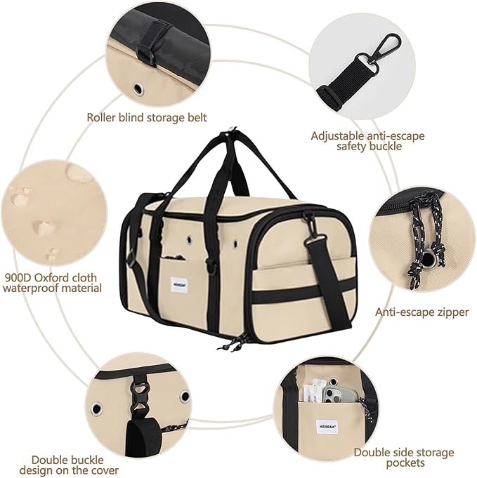 Pet Carrier Bag, Foldable Cat Bag Airline Approved, Soft-Sided Cat Travel Bag, Washable Dog Carrier Privacy Protection for Home Outdoor Travel(M, Brown)