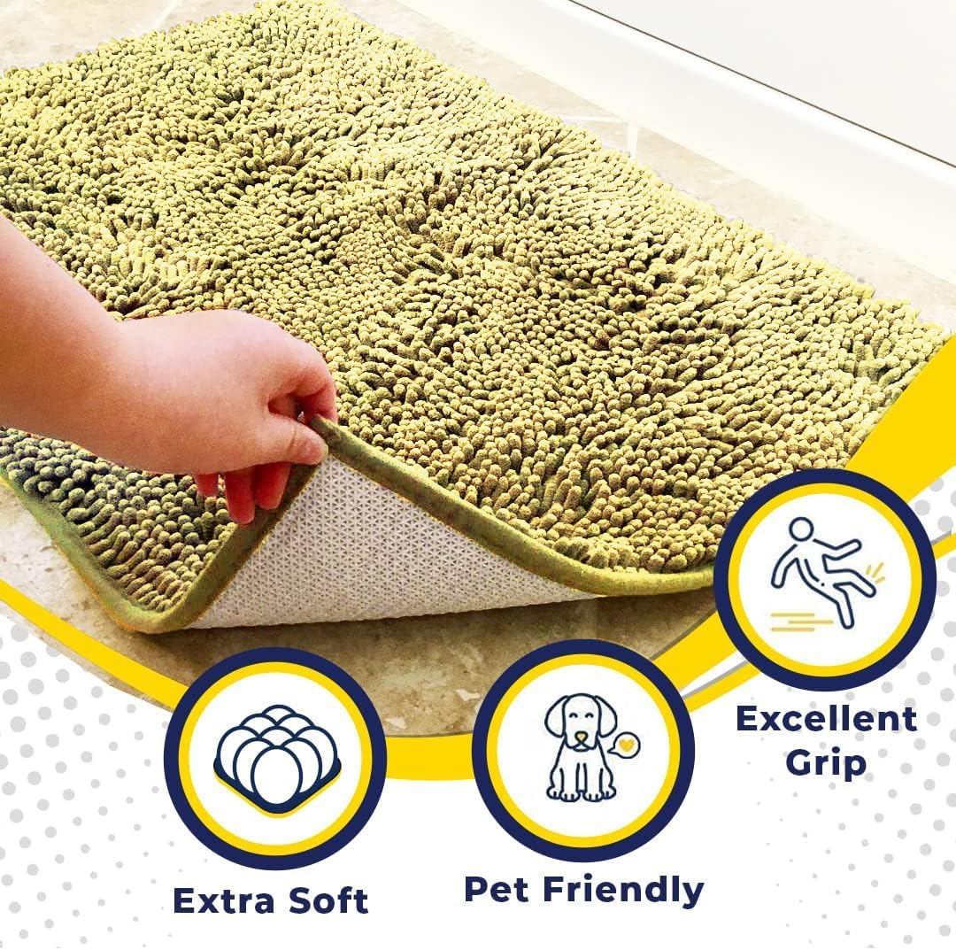 Muddy Mat® Original Dog Door Mat for Muddy Paws, Super Absorbent Microfiber, Non-Slip Washable Pet Rug, Quick Dry Chenille Entryway Carpet, Machine Washable Indoor Outdoor mat, Yellow 35"x60"
