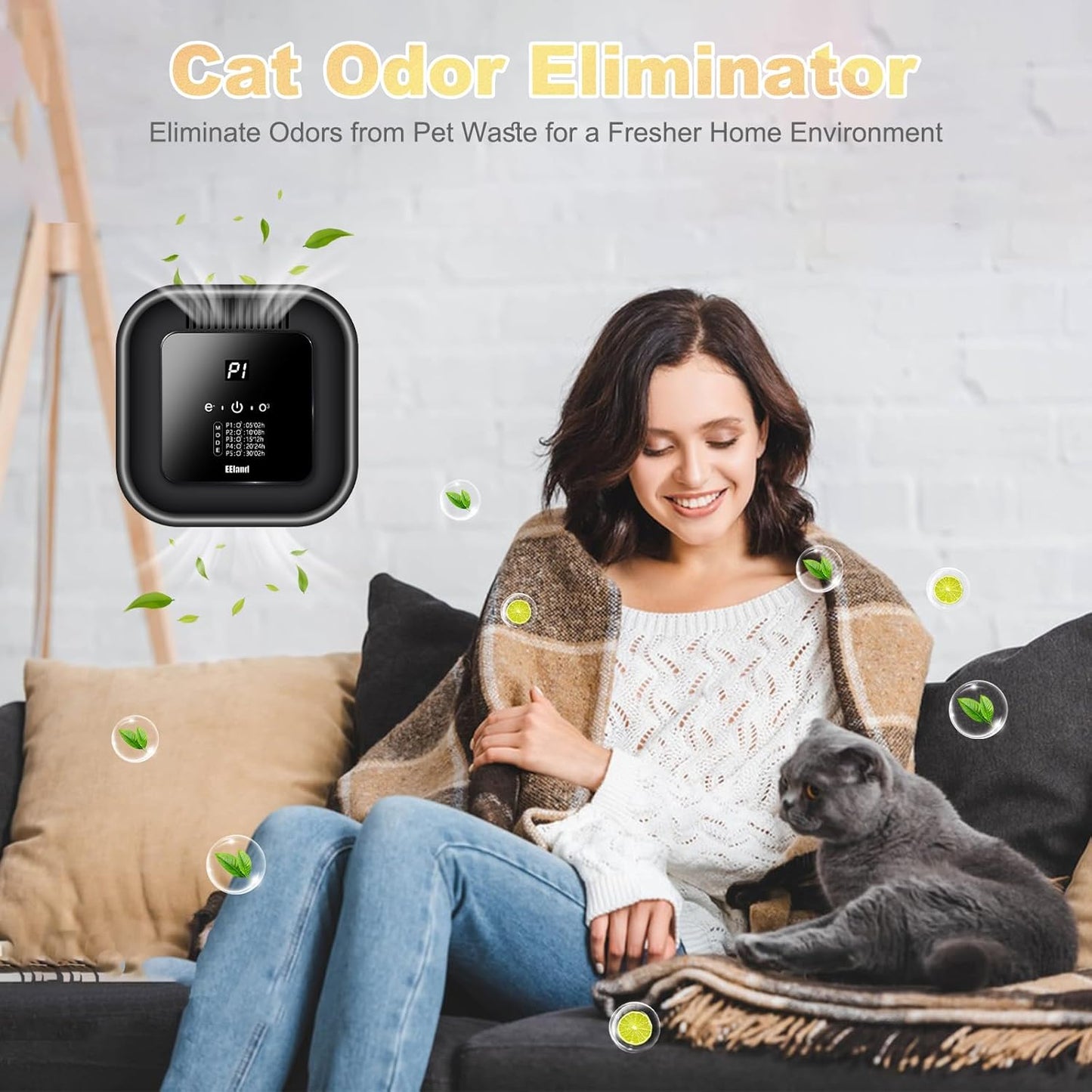 Cat Litter Deodorizer – 99% Odor Removal, Ozone Air Purifier for Pets, Strong Odor Eliminator for Litter Box, Toilet, Closet, Cabinet, Shoe, Garage, Small Room – Black